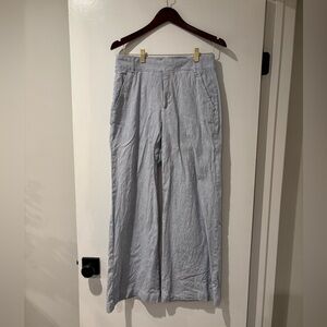 Banana Republic Blue and White Wide-Leg Linen Blend Pant - Size 6